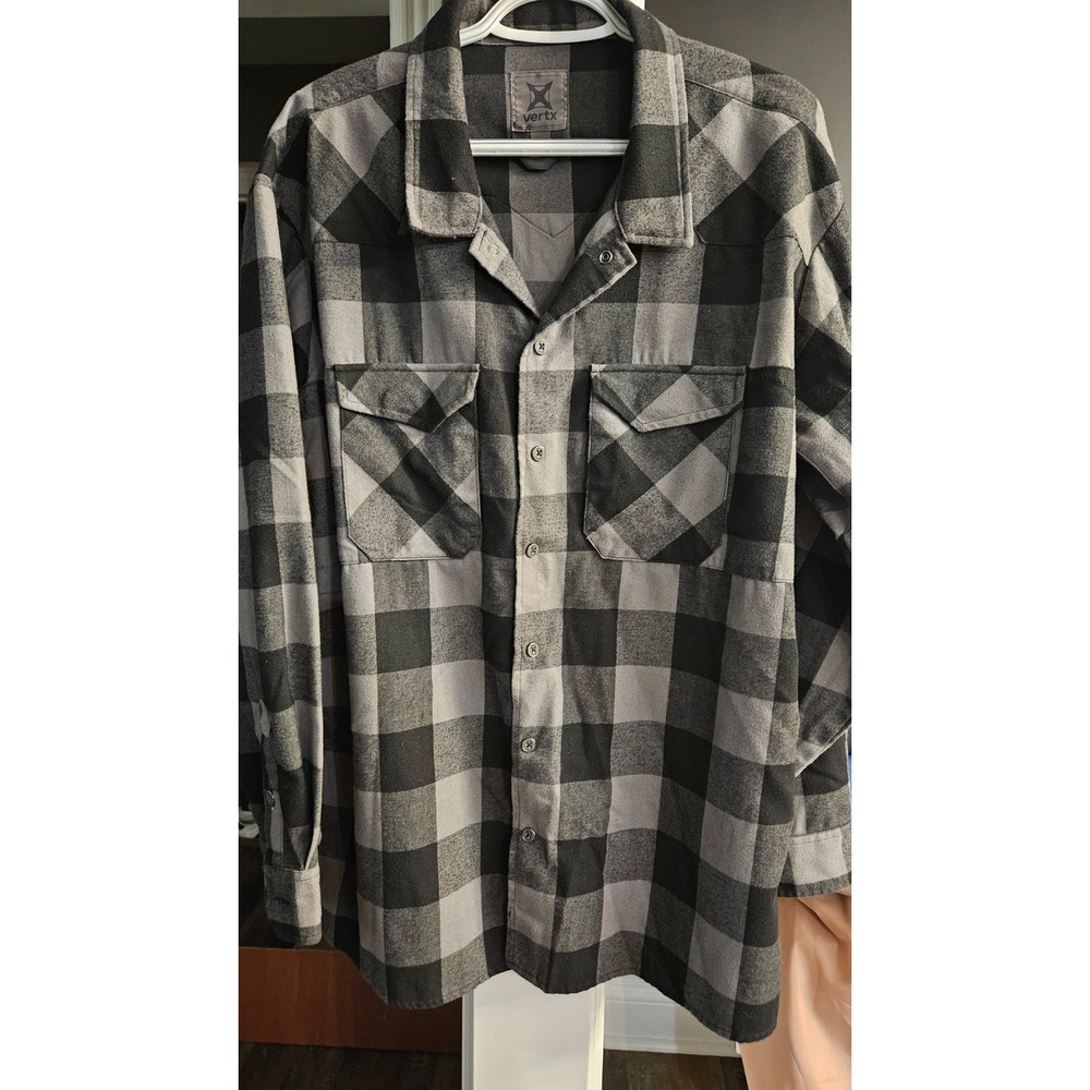 Vertx Mens Last Line of Defense Stretch Tactical Flannel Grey Black Plaid 2XL